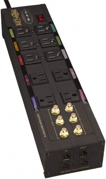 Tripp-Lite - 10 Outlets, 120 VAC15 Amps, 10' Cord, Power Outlet Strip - Floor, Keyhole Mount, 5-15 NEMA Configuration, 3-1/2" Strip - USA Tool & Supply
