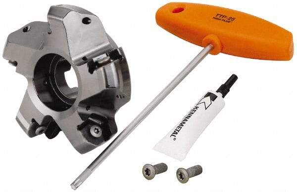 Kennametal - 4" Cut Diam, 1-1/4" Arbor Hole, 8mm Max Depth of Cut, 45° Indexable Chamfer & Angle Face Mill - 5 Inserts, HNPJ 1307... Insert, Right Hand Cut, 5 Flutes, Through Coolant, Series Dodeka Max - USA Tool & Supply