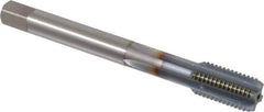 OSG - M12x1.50 Metric Fine 4 Flute TiCN Finish Powdered Metal Straight Flute Machine Tap - Bottoming, Right Hand Thread, 3-3/8" OAL, 1-21/32" Thread Length, D6 Limit, Oversize - Exact Industrial Supply