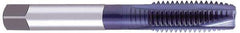 OSG - 7/16-20 UNF, 3 Flute, TiCN Finish, Powdered Metal Spiral Point Tap - Plug Chamfer, Right Hand Thread, 3-5/32" OAL, 1-7/16" Thread Length, 0.323" Shank Diam, Series 312TI - Exact Industrial Supply