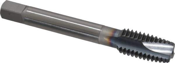OSG - 1/2-13 UNC, 3 Flute, TiCN Finish, Powdered Metal Spiral Point Tap - Plug Chamfer, Right Hand Thread, 3-3/8" OAL, 1-21/32" Thread Length, 0.367" Shank Diam, 3B Class of Fit, Series 312TI - Exact Industrial Supply