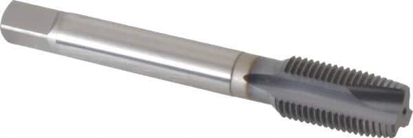 OSG - 1/2-20 UNF, 3 Flute, TiCN Finish, Powdered Metal Spiral Point Tap - Plug Chamfer, Right Hand Thread, 3-3/8" OAL, 1-21/32" Thread Length, 0.367" Shank Diam, 2B Class of Fit, Series 312TI - Exact Industrial Supply