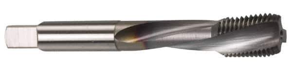 OSG - M10x1.50 Metric Coarse 3 Flute 6H Modified Bottoming Spiral Flute Tap - Powdered Metal, TiCN Finish, 2-15/16" OAL, Right Hand Flute, Right Hand Thread, D6, Series 345TI - USA Tool & Supply