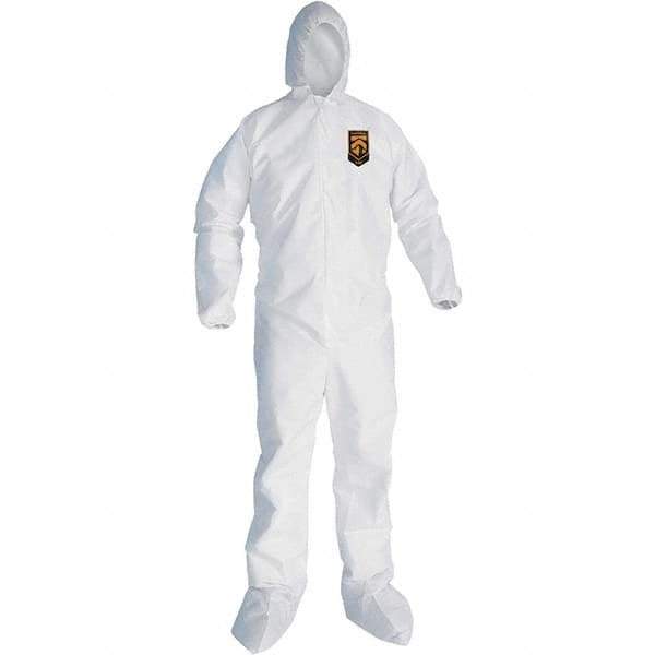 KleenGuard - Size L SMS General Purpose Coveralls - White, Zipper Closure, Elastic Cuffs, Elastic Ankles, Seamless - USA Tool & Supply