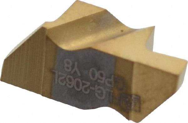Tool-Flo - 2062FLG Grade GP50, 1.57mm Cutting Width Carbide Grooving Insert - 2.79mm Max Depth of Cut, Left Hand, 0.005 to 0.01" Corner Radius, TiN Finish - USA Tool & Supply