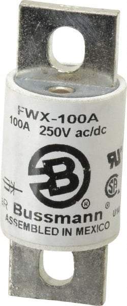 Cooper Bussmann - 250 VAC/VDC, 100 Amp, Fast-Acting Semiconductor/High Speed Fuse - Stud Mount Mount, 3-1/8" OAL, 200 (RMS), 50 at DC kA Rating, 1-7/32" Diam - USA Tool & Supply