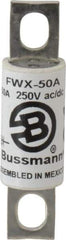 Cooper Bussmann - 250 VAC/VDC, 50 Amp, Fast-Acting Semiconductor/High Speed Fuse - Stud Mount Mount, 3-3/16" OAL, 200 (RMS), 50 at DC kA Rating, 0.81" Diam - USA Tool & Supply