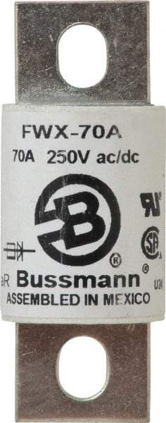 Cooper Bussmann - 250 VAC/VDC, 70 Amp, Fast-Acting Semiconductor/High Speed Fuse - Stud Mount Mount, 3.13" OAL, 200 (RMS), 50 at DC kA Rating, 1.22" Diam - USA Tool & Supply