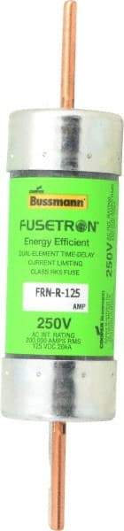 Cooper Bussmann - 125 VDC, 250 VAC, 125 Amp, Time Delay General Purpose Fuse - Bolt-on Mount, 7-1/8" OAL, 20 at DC, 200 (RMS) kA Rating, 1-9/16" Diam - USA Tool & Supply
