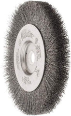 Weiler - 4" OD, 1/2" Arbor Hole, Crimped Steel Wheel Brush - 1/2" Face Width, 7/8" Trim Length, 0.006" Filament Diam, 12,500 RPM - USA Tool & Supply