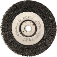 Weiler - 4" OD, 1/2" Arbor Hole, Crimped Steel Wheel Brush - 1/2" Face Width, 7/8" Trim Length, 0.008" Filament Diam, 12,500 RPM - USA Tool & Supply