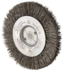 Weiler - 4" OD, 1/2" Arbor Hole, Crimped Steel Wheel Brush - 1/2" Face Width, 7/8" Trim Length, 0.0095" Filament Diam, 12,500 RPM - USA Tool & Supply
