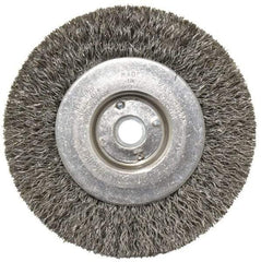 Weiler - 4" OD, 1/2" Arbor Hole, Crimped Steel Wheel Brush - 1/2" Face Width, 7/8" Trim Length, 0.0118" Filament Diam, 12,500 RPM - USA Tool & Supply