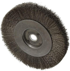 Weiler - 4" OD, 1/2" Arbor Hole, Crimped Stainless Steel Wheel Brush - 1/2" Face Width, 7/8" Trim Length, 0.006" Filament Diam, 12,500 RPM - USA Tool & Supply