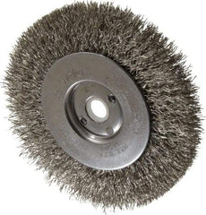 Weiler - 4" OD, 1/2" Arbor Hole, Crimped Stainless Steel Wheel Brush - 1/2" Face Width, 7/8" Trim Length, 0.0118" Filament Diam, 12,500 RPM - USA Tool & Supply