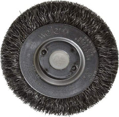 Weiler - 3" OD, 1/2" Arbor Hole, Crimped Steel Wheel Brush - 7/16" Face Width, 1/2" Trim Length, 0.0118" Filament Diam, 12,500 RPM - USA Tool & Supply