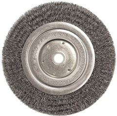 Weiler - 6" OD, 5/8" Arbor Hole, Crimped Steel Wheel Brush - 1/2" Face Width, 1-1/16" Trim Length, 0.0118" Filament Diam, 6,000 RPM - USA Tool & Supply