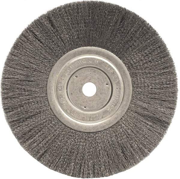 Weiler - 8" OD, 5/8" Arbor Hole, Crimped Steel Wheel Brush - 3/4" Face Width, 2-1/16" Trim Length, 0.006" Filament Diam, 6,000 RPM - USA Tool & Supply