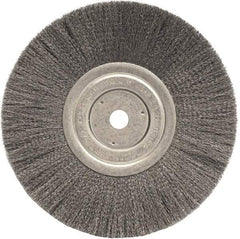 Weiler - 8" OD, 5/8" Arbor Hole, Crimped Steel Wheel Brush - 3/4" Face Width, 2-1/16" Trim Length, 0.006" Filament Diam, 6,000 RPM - USA Tool & Supply