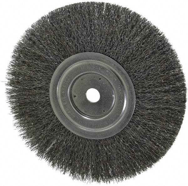 Weiler - 8" OD, 5/8" Arbor Hole, Crimped Steel Wheel Brush - 1/2" Face Width, 2-1/16" Trim Length, 0.0118" Filament Diam, 6,000 RPM - USA Tool & Supply