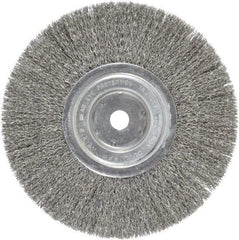 Weiler - 8" OD, 5/8" Arbor Hole, Crimped Steel Wheel Brush - 1/2" Face Width, 2-1/16" Trim Length, 0.014" Filament Diam, 6,000 RPM - USA Tool & Supply