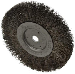 Weiler - 6" OD, 5/8" Arbor Hole, Crimped Stainless Steel Wheel Brush - 1/2" Face Width, 1-7/16" Trim Length, 0.0104" Filament Diam, 6,000 RPM - USA Tool & Supply