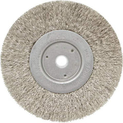 Weiler - 6" OD, 5/8" Arbor Hole, Crimped Stainless Steel Wheel Brush - 1/2" Face Width, 1-7/16" Trim Length, 0.0118" Filament Diam, 6,000 RPM - USA Tool & Supply