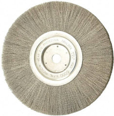 Weiler - 8" OD, 5/8" Arbor Hole, Crimped Stainless Steel Wheel Brush - 1/2" Face Width, 2-1/16" Trim Length, 0.006" Filament Diam, 6,000 RPM - USA Tool & Supply