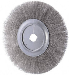 Weiler - 12" OD, 1-1/4" Arbor Hole, Crimped Stainless Steel Wheel Brush - 3/4" Face Width, 2-15/16" Trim Length, 0.0104" Filament Diam, 3,000 RPM - USA Tool & Supply