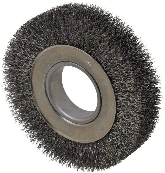 Weiler - 6" OD, 2" Arbor Hole, Crimped Steel Wheel Brush - 1-1/4" Face Width, 1-1/8" Trim Length, 0.014" Filament Diam, 6,000 RPM - USA Tool & Supply
