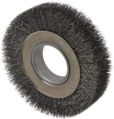 Weiler - 6" OD, 2" Arbor Hole, Crimped Steel Wheel Brush - 1-1/4" Face Width, 1-1/8" Trim Length, 0.014" Filament Diam, 6,000 RPM - USA Tool & Supply