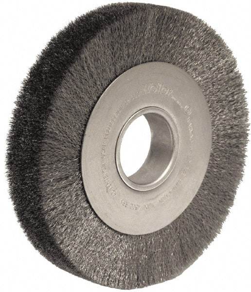 Weiler - 8" OD, 2" Arbor Hole, Crimped Steel Wheel Brush - 1-1/2" Face Width, 1-3/8" Trim Length, 0.006" Filament Diam, 4,500 RPM - USA Tool & Supply