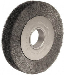 Weiler - 8" OD, 2" Arbor Hole, Crimped Steel Wheel Brush - 1-1/2" Face Width, 1-3/8" Trim Length, 0.006" Filament Diam, 4,500 RPM - USA Tool & Supply