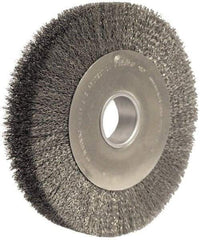 Weiler - 10" OD, 2" Arbor Hole, Crimped Steel Wheel Brush - 2" Face Width, 1-7/8" Trim Length, 0.0104" Filament Diam, 4,000 RPM - USA Tool & Supply