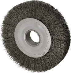 Weiler - 10" OD, 2" Arbor Hole, Crimped Steel Wheel Brush - 1-5/8" Face Width, 1-7/8" Trim Length, 0.014" Filament Diam, 4,000 RPM - USA Tool & Supply