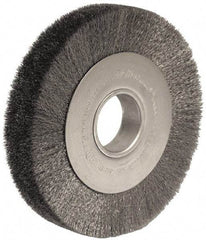 Weiler - 8" OD, 2" Arbor Hole, Crimped Stainless Steel Wheel Brush - 1-1/2" Face Width, 1-3/8" Trim Length, 0.0118" Filament Diam, 4,500 RPM - USA Tool & Supply