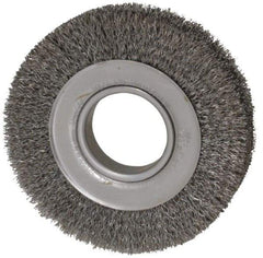 Weiler - 6" OD, 2" Arbor Hole, Crimped Steel Wheel Brush - 1" Face Width, 1-1/8" Trim Length, 0.0118" Filament Diam, 6,000 RPM - USA Tool & Supply