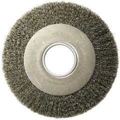Weiler - 8" OD, 2" Arbor Hole, Crimped Steel Wheel Brush - 1" Face Width, 1-3/8" Trim Length, 0.006" Filament Diam, 4,500 RPM - USA Tool & Supply