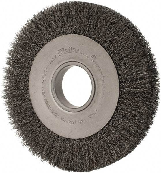 Weiler - 8" OD, 2" Arbor Hole, Crimped Steel Wheel Brush - 1" Face Width, 1-3/8" Trim Length, 0.014" Filament Diam, 4,500 RPM - USA Tool & Supply