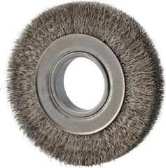 Weiler - 6" OD, 2" Arbor Hole, Crimped Stainless Steel Wheel Brush - 1" Face Width, 1-1/8" Trim Length, 0.0104" Filament Diam, 6,000 RPM - USA Tool & Supply