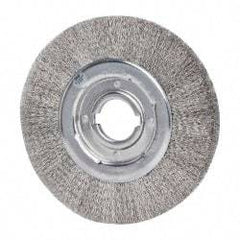 Weiler - 10" OD, 2" Arbor Hole, Crimped Stainless Steel Wheel Brush - 1-1/8" Face Width, 2" Trim Length, 0.0118" Filament Diam, 3,600 RPM - USA Tool & Supply