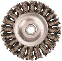 Weiler - 3" OD, 1/2" Arbor Hole, Knotted Steel Wheel Brush - 3/8" Face Width, 5/8" Trim Length, 0.02" Filament Diam, 25,000 RPM - USA Tool & Supply