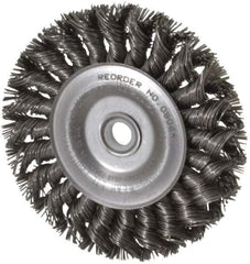 Weiler - 4" OD, 1/2" Arbor Hole, Knotted Steel Wheel Brush - 1/2" Face Width, 7/8" Trim Length, 0.02" Filament Diam, 20,000 RPM - USA Tool & Supply