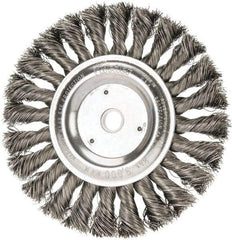 Weiler - 6" OD, 5/8" Arbor Hole, Knotted Steel Wheel Brush - 1/2" Face Width, 1-3/8" Trim Length, 0.016" Filament Diam, 9,000 RPM - USA Tool & Supply