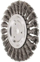 Weiler - 6" OD, 5/8" Arbor Hole, Knotted Steel Wheel Brush - 1/2" Face Width, 1-3/8" Trim Length, 0.023" Filament Diam, 9,000 RPM - USA Tool & Supply