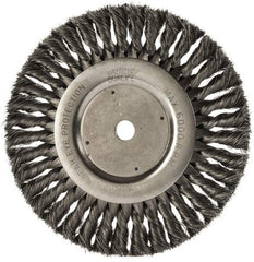 Weiler - 8" OD, 5/8" Arbor Hole, Knotted Steel Wheel Brush - 5/8" Face Width, 1-5/8" Trim Length, 0.0118" Filament Diam, 6,000 RPM - USA Tool & Supply