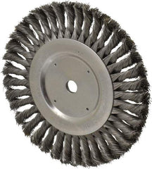 Weiler - 8" OD, 5/8" Arbor Hole, Knotted Steel Wheel Brush - 5/8" Face Width, 1-5/8" Trim Length, 0.016" Filament Diam, 6,000 RPM - USA Tool & Supply