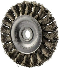 Weiler - 3" OD, 1/2" Arbor Hole, Knotted Stainless Steel Wheel Brush - 3/8" Face Width, 5/8" Trim Length, 0.014" Filament Diam, 25,000 RPM - USA Tool & Supply