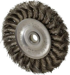 Weiler - 4" OD, 1/2" Arbor Hole, Knotted Stainless Steel Wheel Brush - 1/2" Face Width, 7/8" Trim Length, 0.0118" Filament Diam, 20,000 RPM - USA Tool & Supply