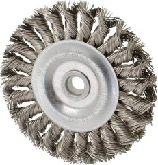 Weiler - 4" OD, 1/2" Arbor Hole, Knotted Stainless Steel Wheel Brush - 1/2" Face Width, 7/8" Trim Length, 0.02" Filament Diam, 20,000 RPM - USA Tool & Supply